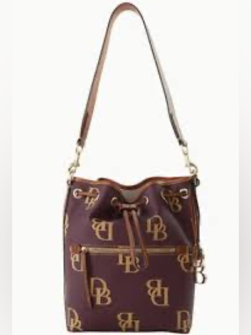 Dooney & Bourke Maxi DB Monogram Drawstring Bucket Bag Plum Burgundy NWOT